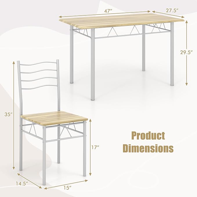 5 Piece Dining Table Set for 4 Chairs Modern Wood Metal Kitchen Breakfast - Image 3