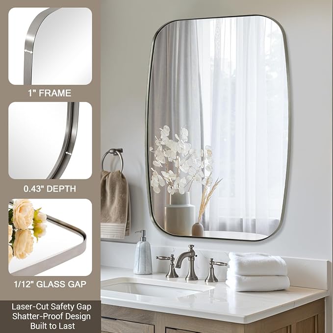 ANDY STAR Brushed Nickel Oblong Mirror, 36x40 Inch Brushed Nickel Oval Mirror - Image 5