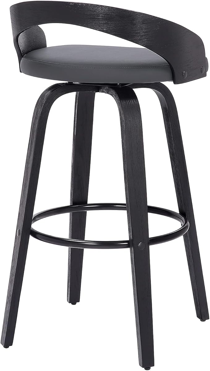 Armen Living Sonia 26" Counter Height Swivel Gray Faux Leather and Black Wood - Image 5