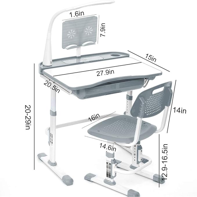 Kids Desk and Chair Set, Height Adjustable Children School Study Desk - Image 3