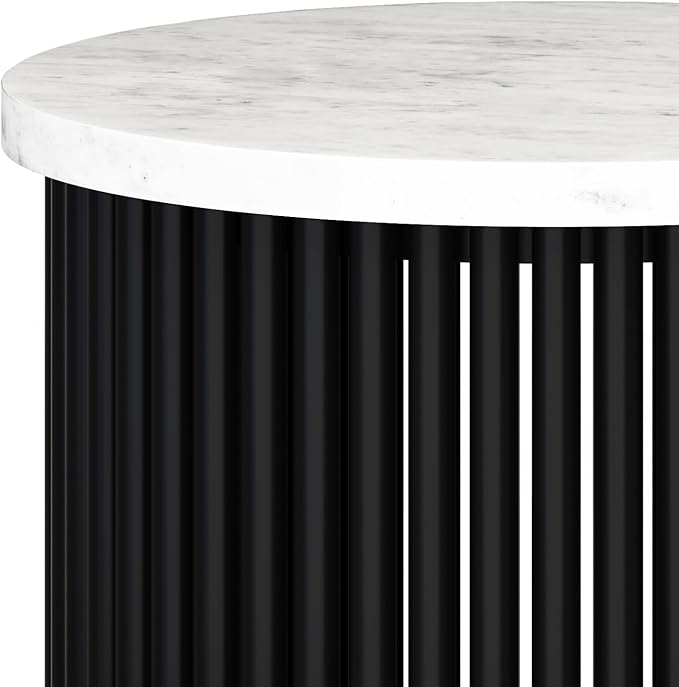 SIMPLIHOME Demy 18-inch Wide Metal Accent Table in White Marble/Black Metal - Image 5