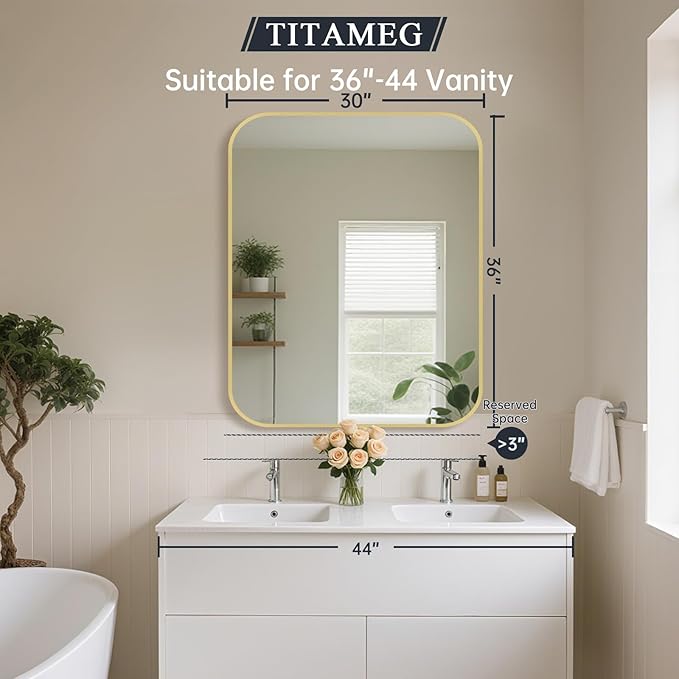30x36 Inch Bathroom Mirror for Wall, Aluminum Alloy Framed Brushed Wall Mirror - Image 2