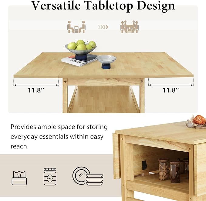 Drop Leaf Dining Table with Chairs Set of 4, 5-Piece Farmhouse Rectangular - Image 4