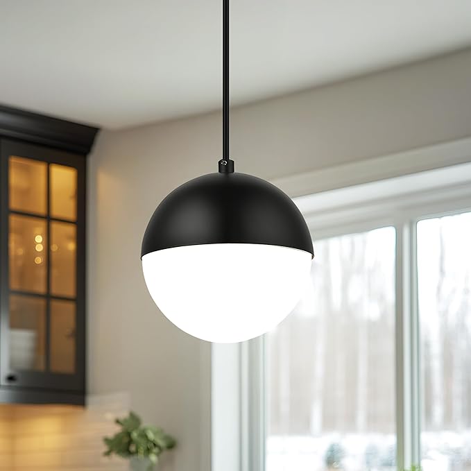 LMS Mid Century Pendant Lights, Matte Black Kitchen Island Light Fixtures - Image 7