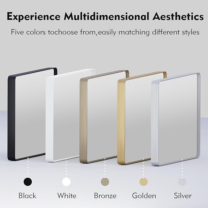 Black Bathroom Mirror 22X30 Inch, Rounded Rectangle Matte Bathroom Vanity Mirror - Image 7