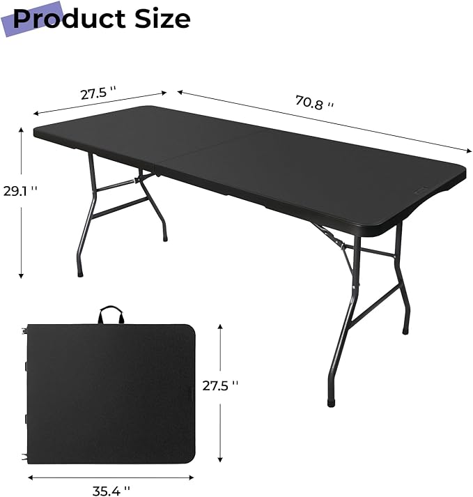 Folding Table 6ft Portable Heavy Duty Plastic Fold-in-Half 6 Foot Foldable - Image 3