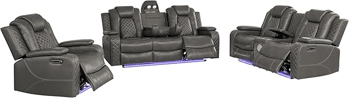 Ball & Cast Power Recliner Sofa Set Leather Reclining Sofa Set Living Room - Image 14