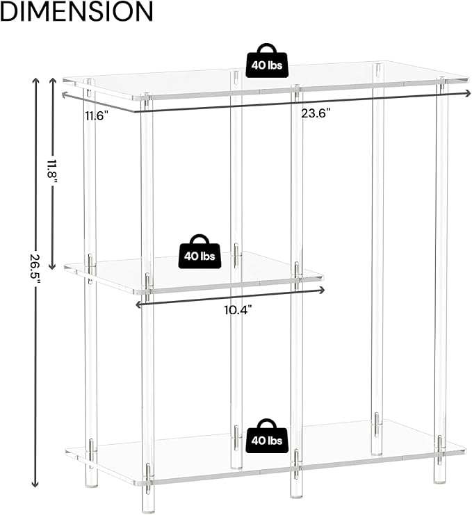 Acrylic 3-Cube Bookshelf for Small Spaces, 11.6" D x 23.6" W x 26.5" H - Image 3