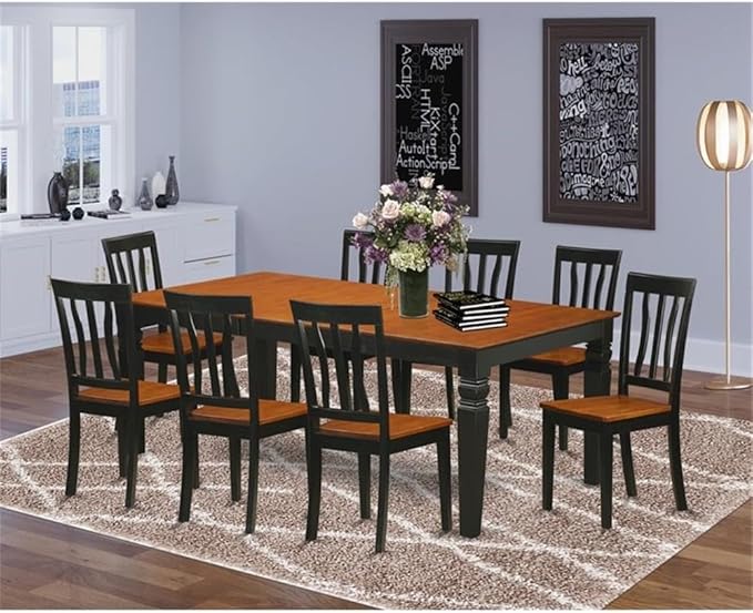 East West Furniture LGAN9-BCH-W 9 Piece Dining Table Set Includes a Rectangle - Image 2