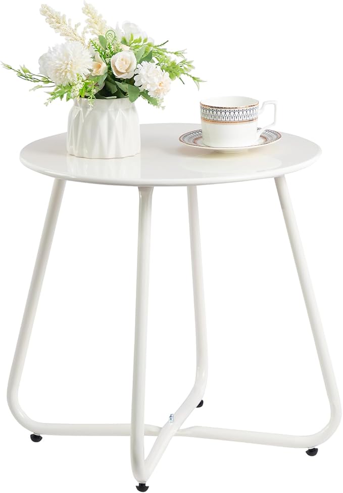 HollyHOME Round Metal Side Table, Rust-Resistant Patio Small Plant Stand by HollyHOME