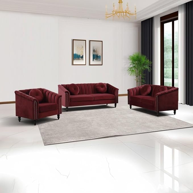 Sectional Sofa Set, Microfiber Chesterfield Upholstered Sofas Loveseat Couch - Image 2