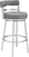 Armen Living Madrid 30" Bar Height Swivel Modern Grey Faux Leather and Brushed by ArmenLiving
