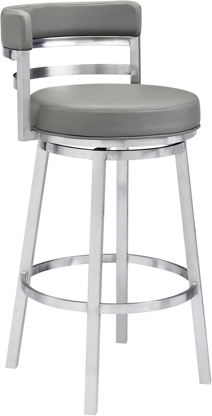 Armen Living Madrid 26" Counter Height Swivel Modern Gray Faux Leather and by ArmenLiving