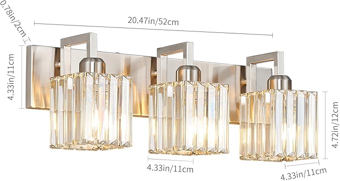Modern Bathroom Vanity Light 3-Lights Brushed Nickel Vanity Light Crystal Wall - Image 5
