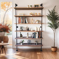 Industrial Ladder Pipe Shelf, Wall Mounted Wood Metal Bookshelf by ANYNICE