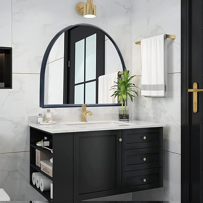 WAMIRRO Minimalist Black Arched Mirror, Large Farmhouse Bathroom Fireplace - Image 5