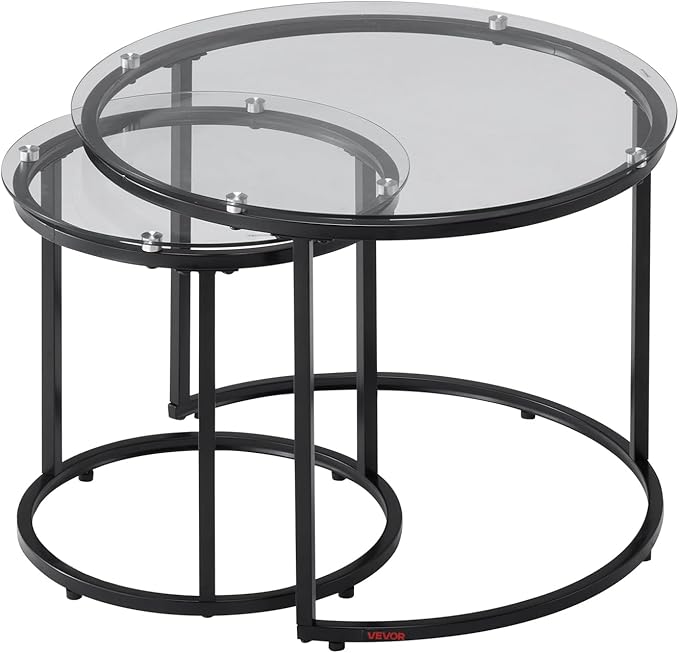 VEVOR Nesting Tables, Glass Coffee Table Set of 2, 23.6 inch Round Coffee Table - Image 12