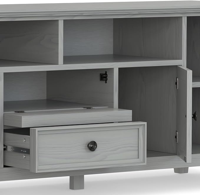 SIMPLIHOME Amherst 72-inch Wide Solid Wood TV Stand in Fog Grey, - Image 9