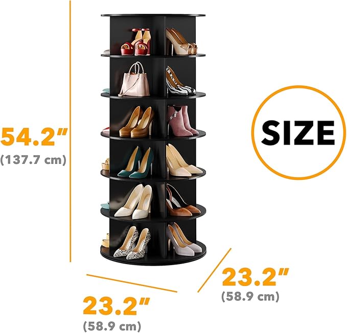 SpaceAid Black 6-Tier Spinning Rotating Shoe Rack Organizer, Shoe Display Tower - Image 2