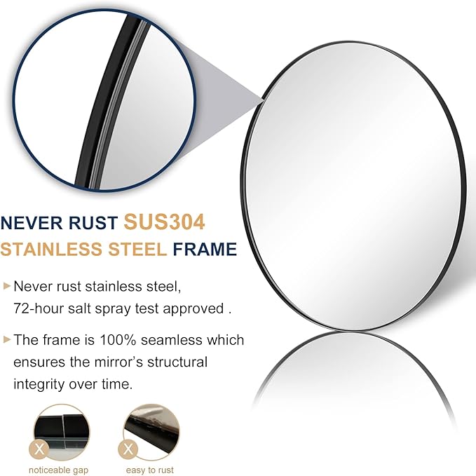 ANDY STAR 36" Black Round Mirror, 36 inch Round Black Mirror Bathroom, Big - Image 5