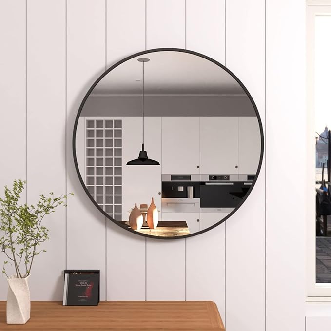 36 inch Large Black Round Mirror by UMZODO