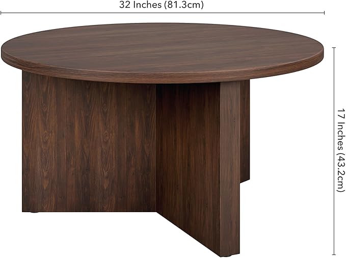 Henn&Hart 32" Round Wood Pedestal Coffee Table - Image 3