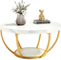 LITTLE TREE Round Coffee Table, 2-Tier Golden Metal Legs Accent Center Table by LITTLETREE