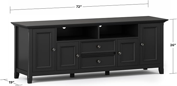 SIMPLIHOME Amherst 72-inch Wide Solid Wood TV Stand in Black, - Image 3