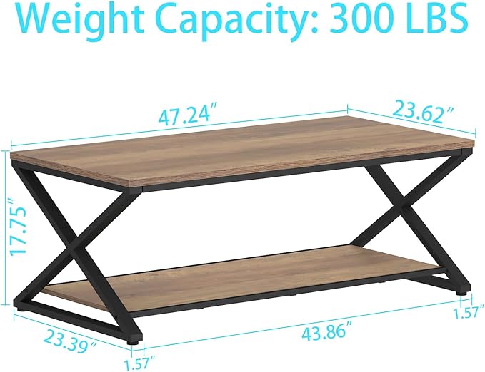HSH Rustic Wood Coffee Table, Modern Farmhouse Living Room Table, Minimalist - Image 2