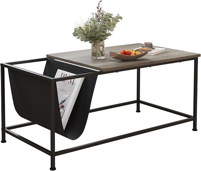 SENIG Grey Oak Rectangle Wood and Metal Coffee Table by SENIG