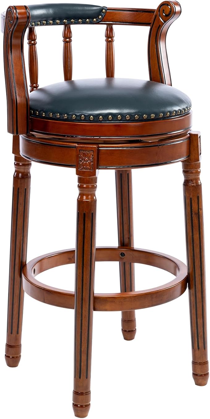 Cow top Leather Wooden Bar Stools, 360 Degree Swivel Bar Height Chair by AULIFE