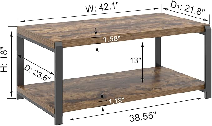 EXCEFUR Modern Coffee Table, Industrial Wood and Metal Center Table, Cocktail - Image 2