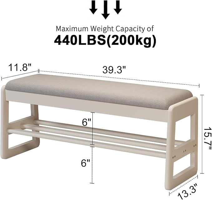 Shoe Rack Bench with Cushion, 2 Tiers Shoe Bench with Flip-Top Storage - Image 3