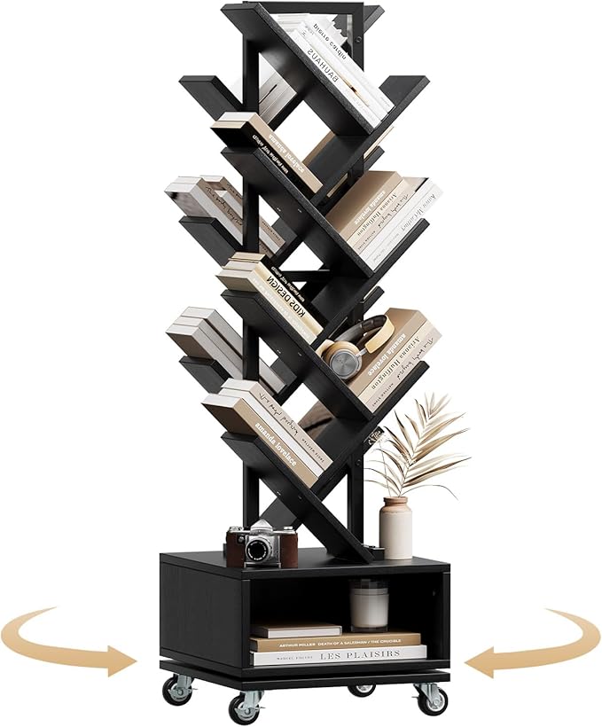7 Tier Double Sided Rotating Tree Book Shelf, Floor Standing Wood Bookshelf by WelcometoIABIFO