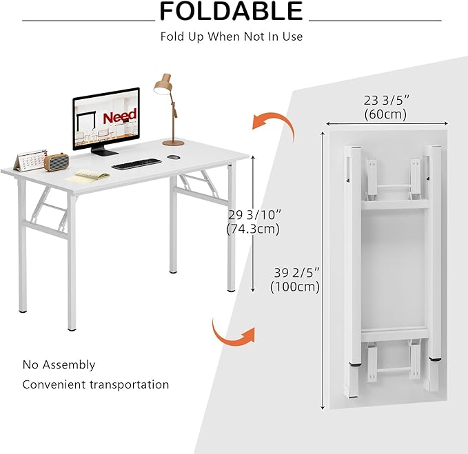 Need Folding Desk for Home Office 39-3/8" Length Modern Folding Table Computer - Image 3