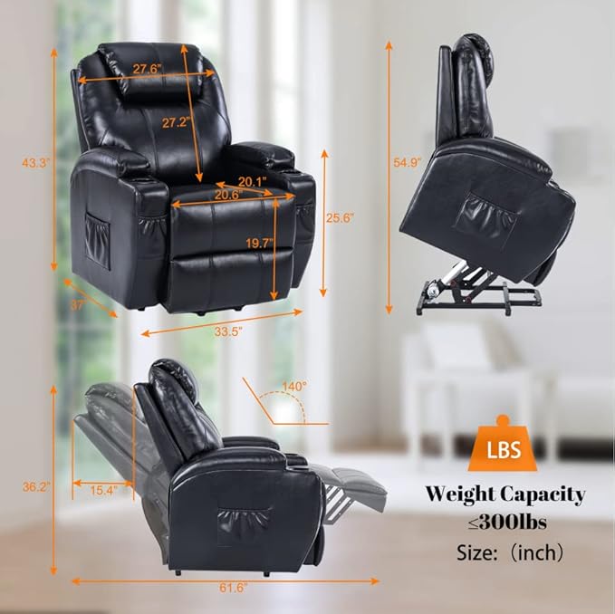 S*MAX Lift Chairs Recliners for Elderly Power Recliner Chairs Full Air Leather - Image 2