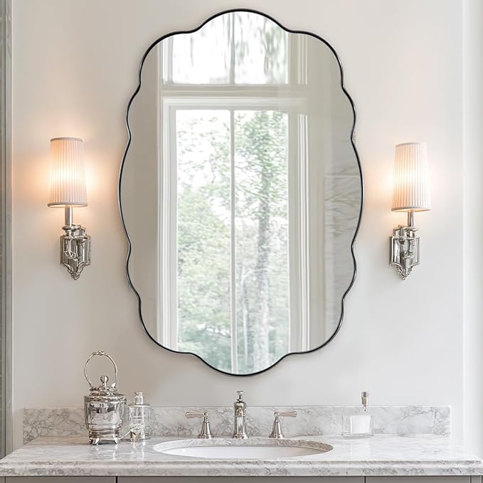 ANDY STAR Brushed Nickel Bathroom Mirror, 24x36 Inch Silver Asymmetrical Wall by ANDYSTAR