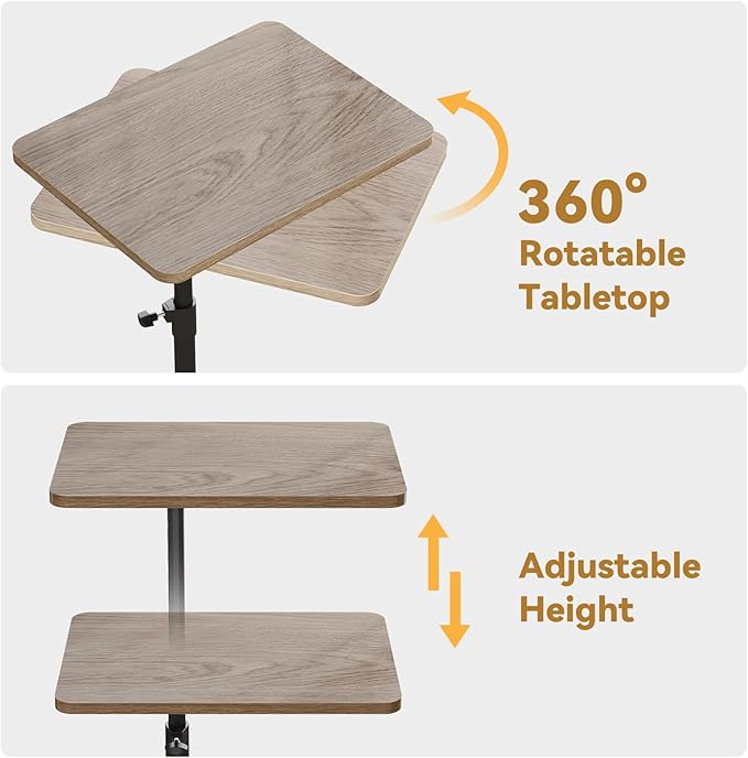 NiHome Minimalist Height Adjustable End Table, 360° Rotatable Sofa Armrest Side - Image 4