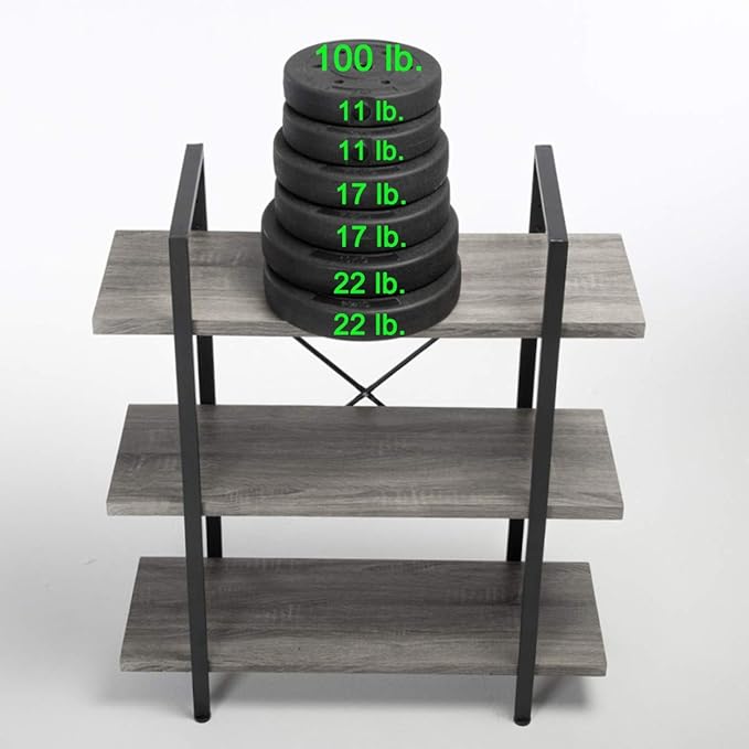 HSH 3-Shelf Bookcase, Rustic Gray 3 Tier Bookshelf, Vintage Industrial Wooden - Image 7