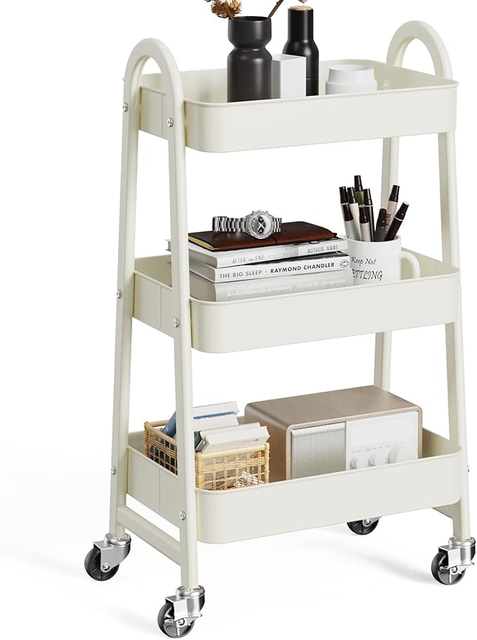 OLIXIS 3 Tier Utility Rolling Cart, Metal Mobile Storage Shelf by OLIXIS