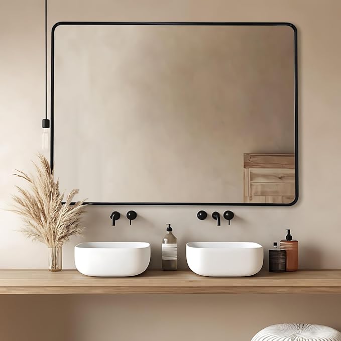 ANDY STAR 48X36 Inch Black Bathroom Mirror, Matte Black Vanity Mirrors by ANDYSTAR
