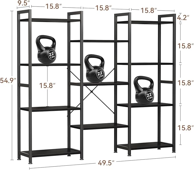 Casaottima Triple 4 Tier Bookshelf, Large Bookcase - Image 2