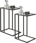 Easy Paws C Shaped End Table Set of 2, Tempered Glass Snack Side Table by Easy+Paws