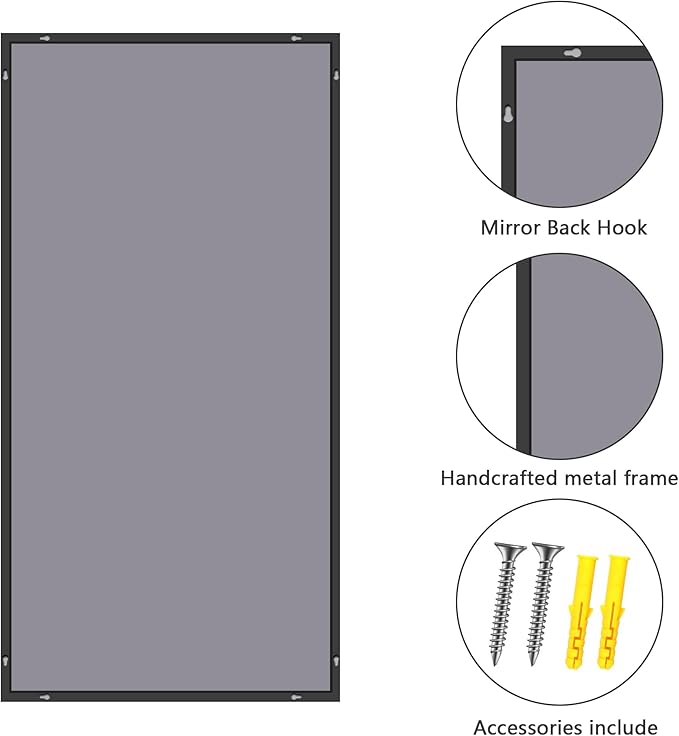 48x24In Black Bathroom Mirror for Wall, Rectangle Mirrors - Image 6