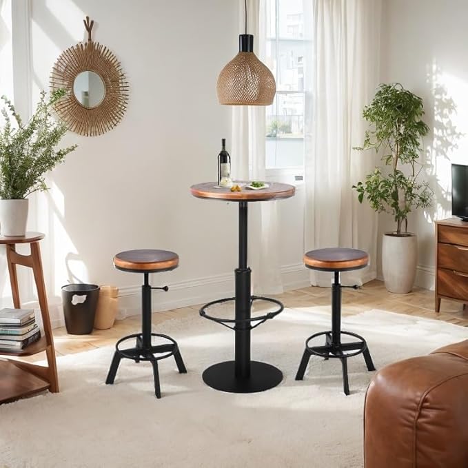LOKKHAN 42" Tall Rustic Industrial Bar Table-19.68" Dia Round Wooden Top Metal - Image 7
