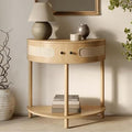 Rattan Half Moon Shaped Entry Table, Small Console Table by Stead