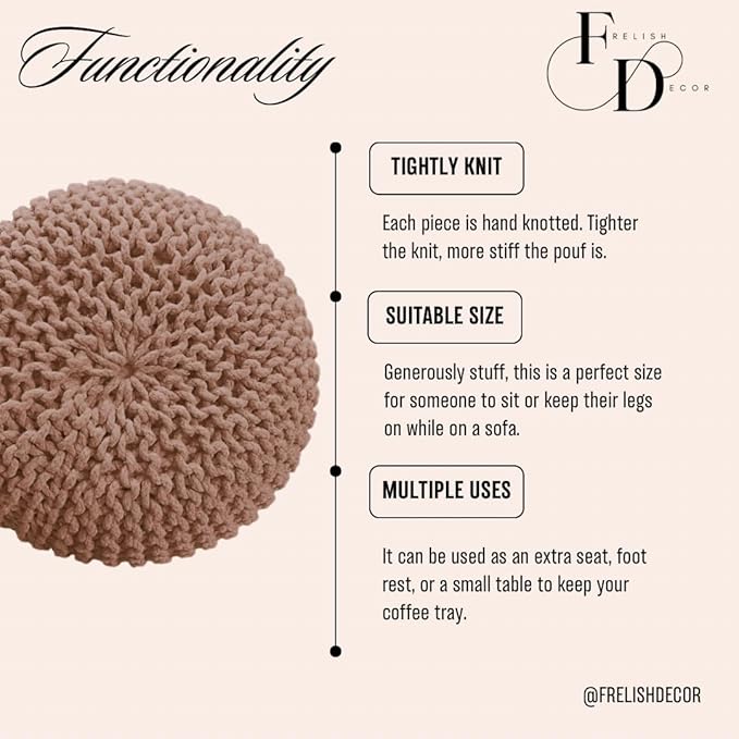 FRELISH DECOR Round Pouf Ottoman Hand Knitted 100% Cotton Pouf Foot Stool - Image 4