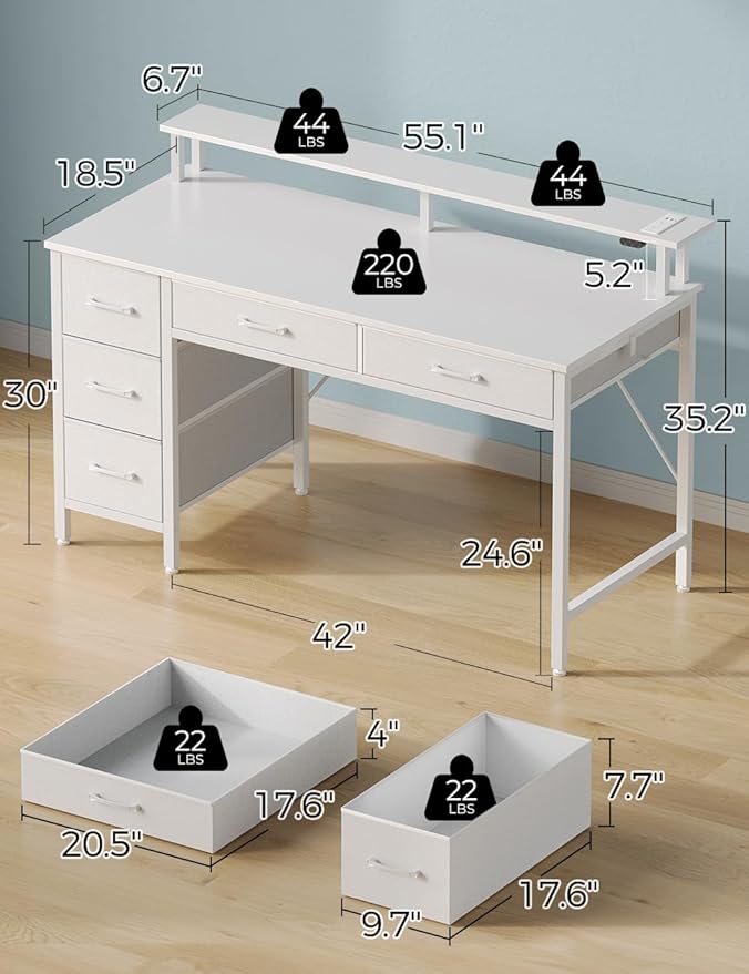 Seventable Computer Desk with Power Outlets & LED Light, 55 inch Home Office - Image 3