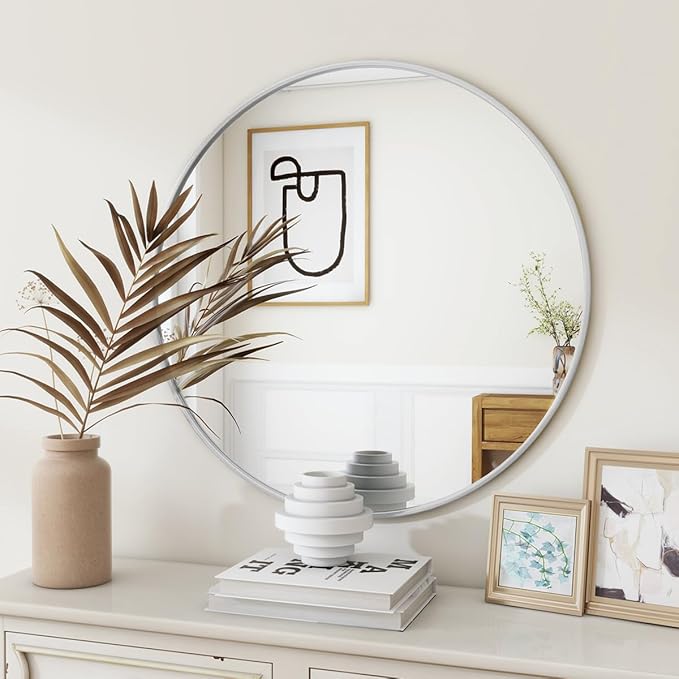 BEAUTYPEAK 24 Inch Round Mirror, Metal Frame Circle Mirror, Wall Mounted - Image 6
