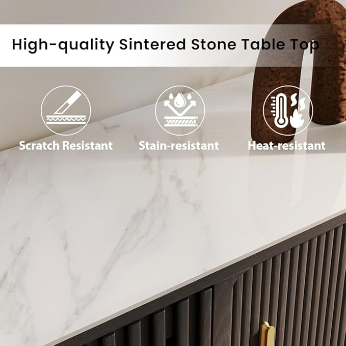 POVISON Sliding Tambour Door TV Stand, Mid Century Modern Sintered Stone TV - Image 5